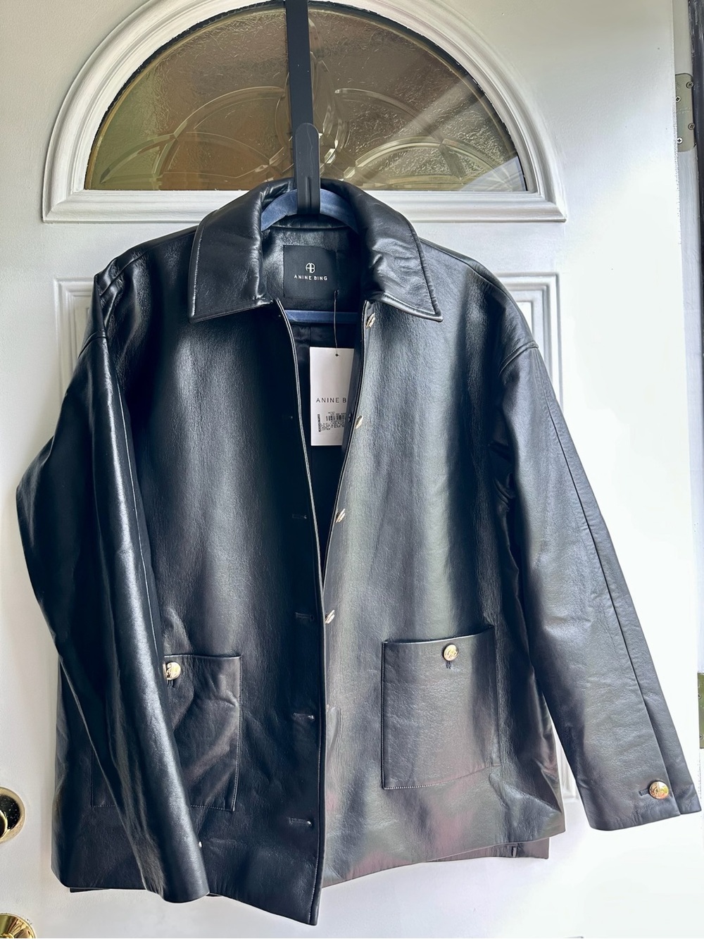 Anine Bing Luca Black Leather Button-Front Jacket with Gold Hardware - Picture 10 of 12